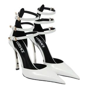 Versace White Patent Pointed Triple-Ankle Strap Stilettos